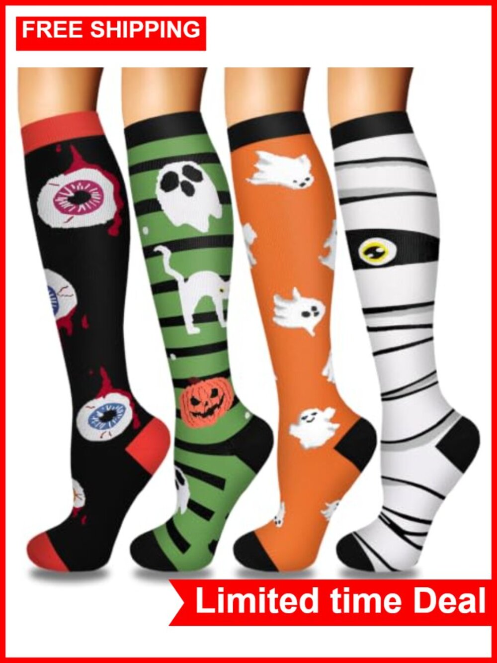 4 Pairs Compression Socks for Women Circulation Support Nurses Running Athletic